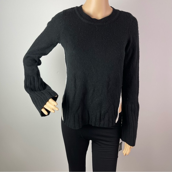 Black and White Side Slit Cable Knit Sweater - Picture 2 of 14